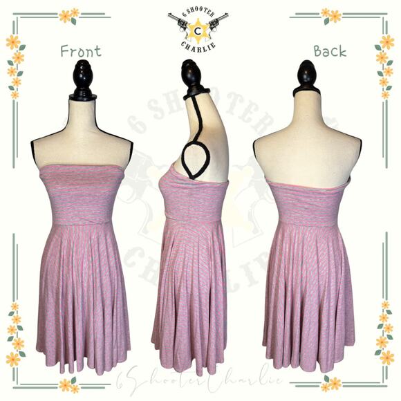 Maurices Gray Pink Striped Strapless Fit & Flare Dress Womens Size Small Stretch - Picture 1 of 7